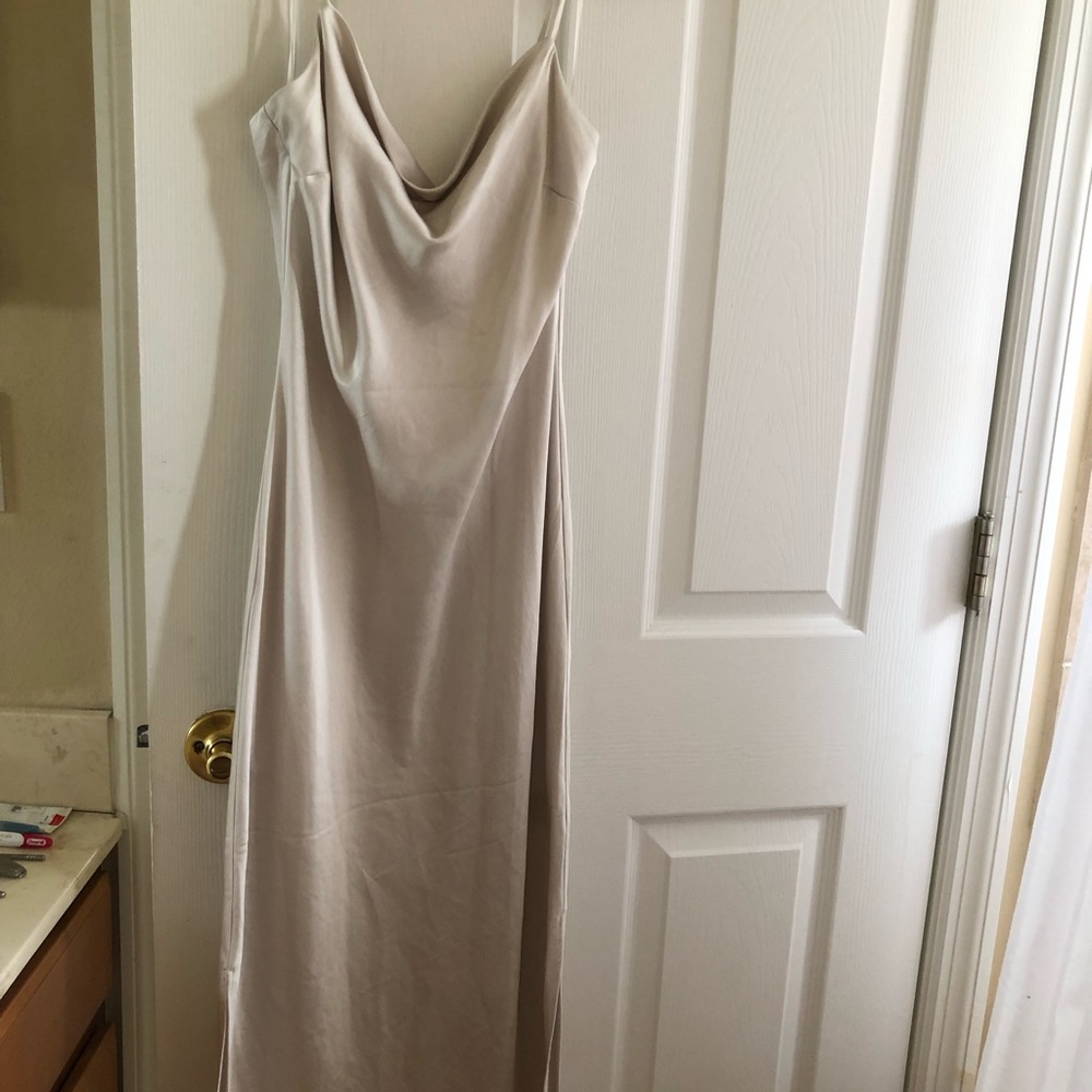 EXPRESS satin strappy champagne dress